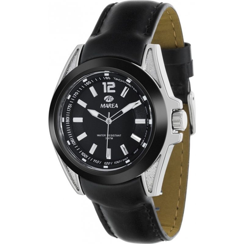 Marea Mens Fashion Black Piel Leather Strap Watch