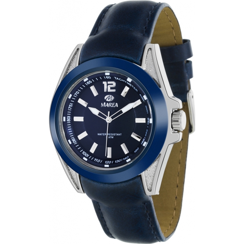 Marea Mens Fashion Navy Piel Leather Strap Watch