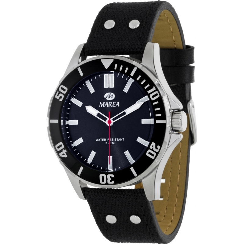 Marea Mens Fashion Black Piel Leather Strap Watch