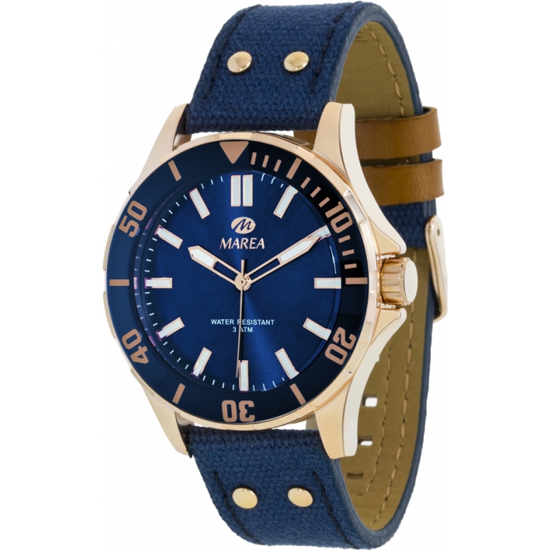 Marea Mens Fashion Navy Piel Leather Strap Watch