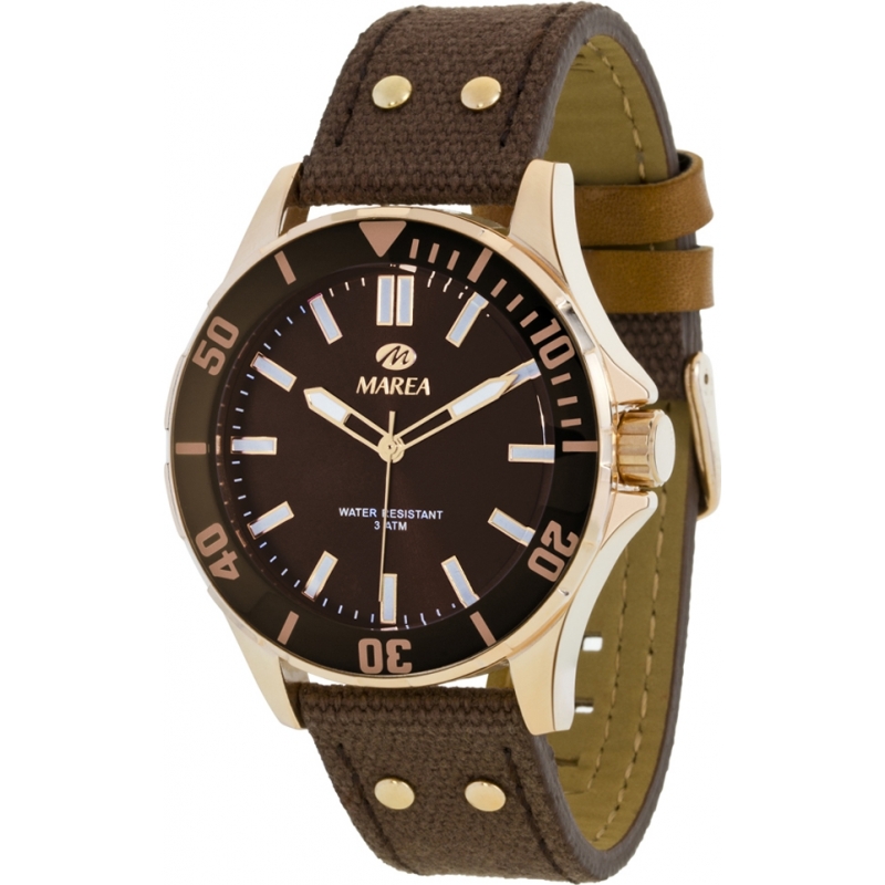 Marea Mens Fashion Brown Piel Leather Strap Watch