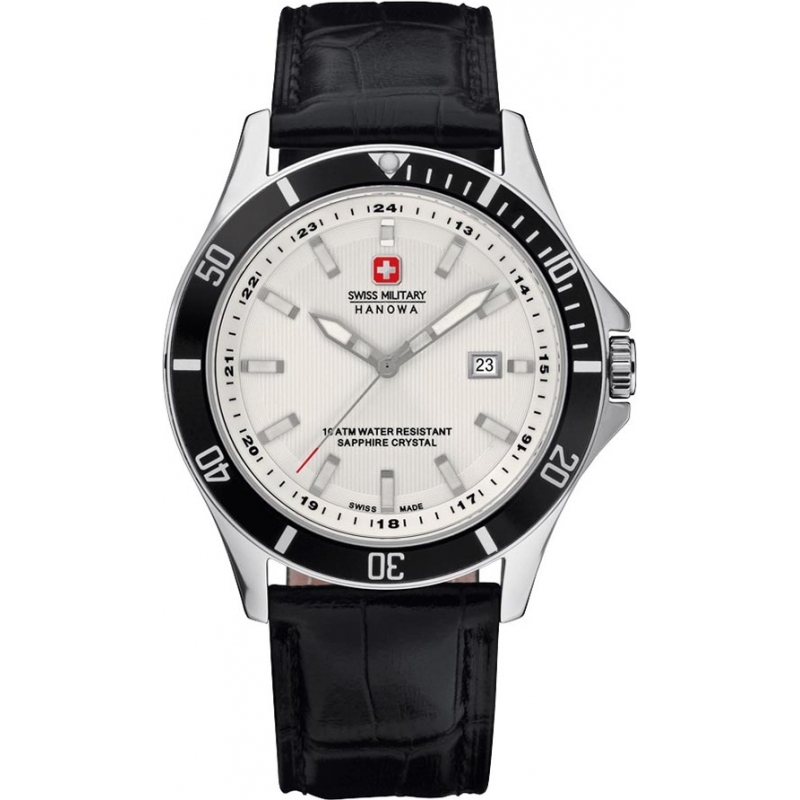 Swiss Military Mens Flagship Black Leather Strap Watch