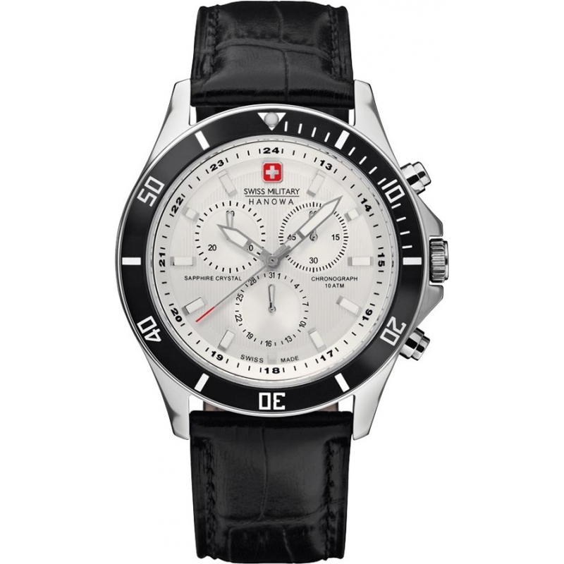 Swiss Military Mens Flagship Chrono Black Leather Strap Watch