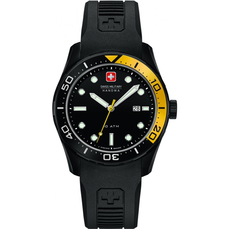 Swiss Military Mens Aqualiner Black Rubber Strap Watch