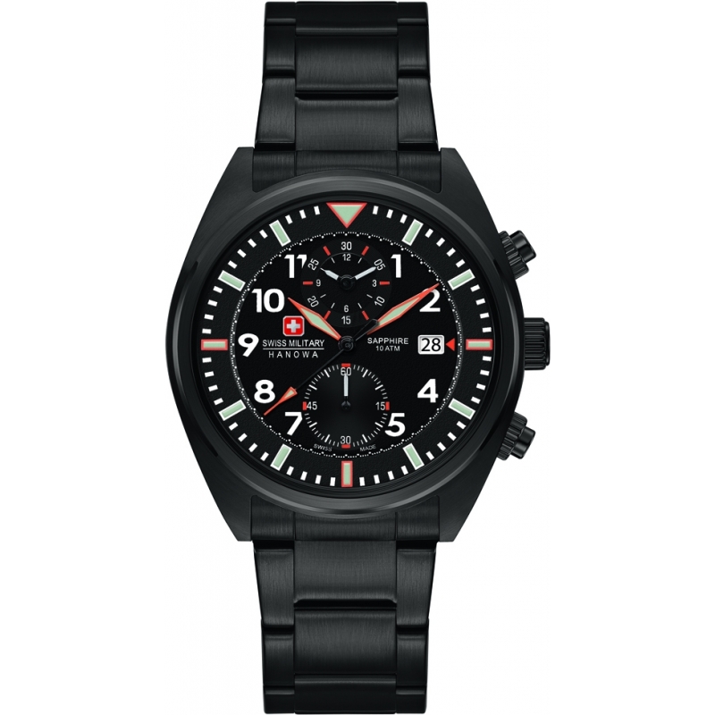 Swiss Military Mens Airborne Black IP Steel Chronograph Watch