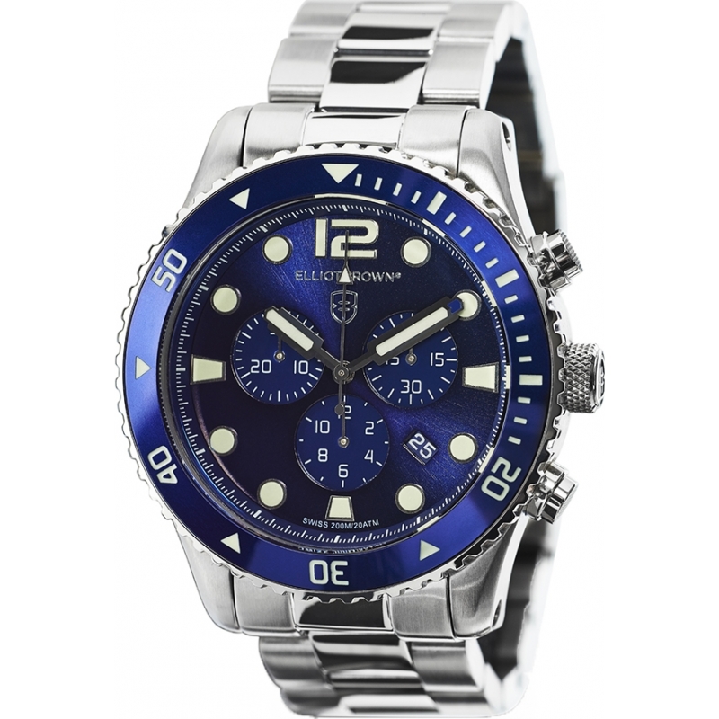 Elliot Brown Mens Blue and Silver Bloxworth Chronograph Watch
