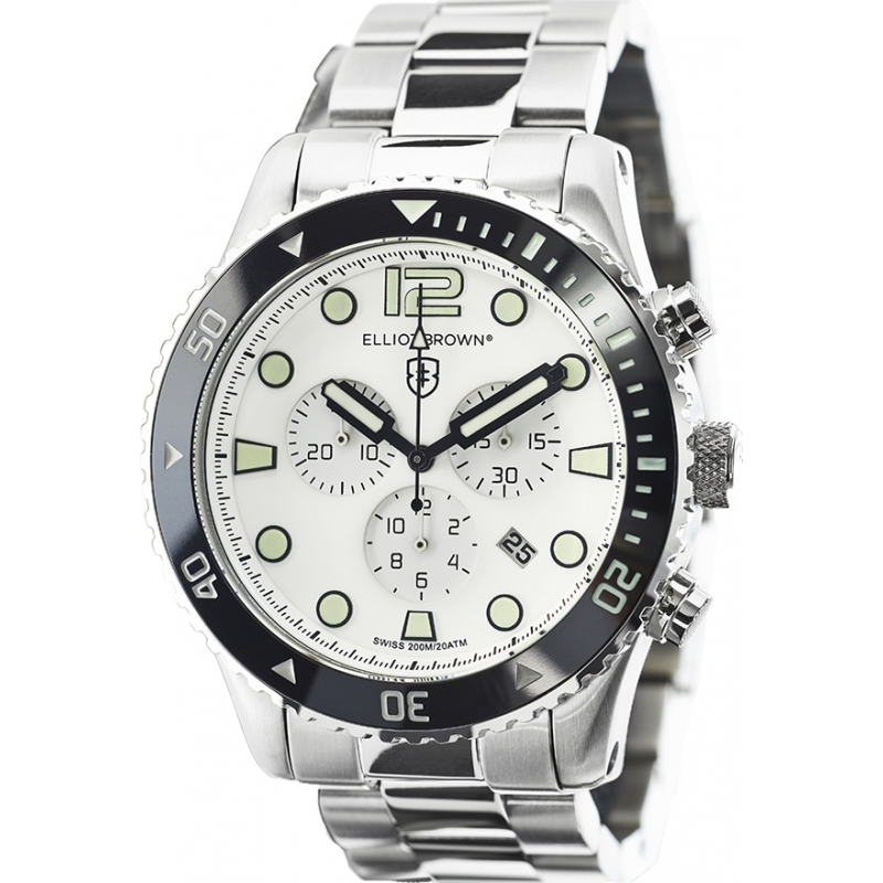 Elliot Brown Mens White and Silver Bloxworth Chronograph Watch