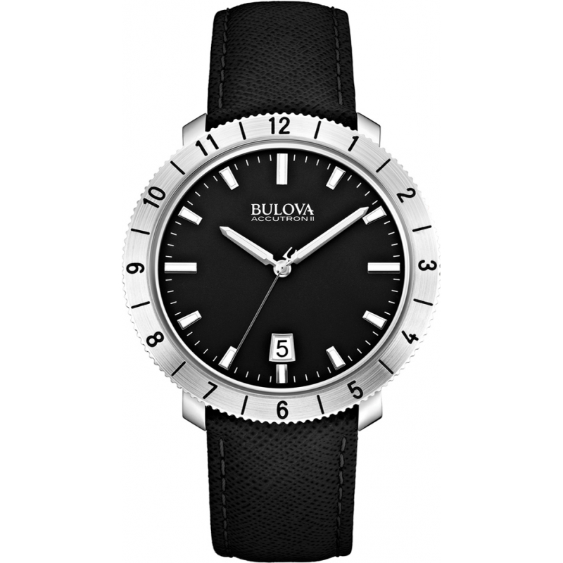 Bulova Mens BA II Black Leather Strap Watch