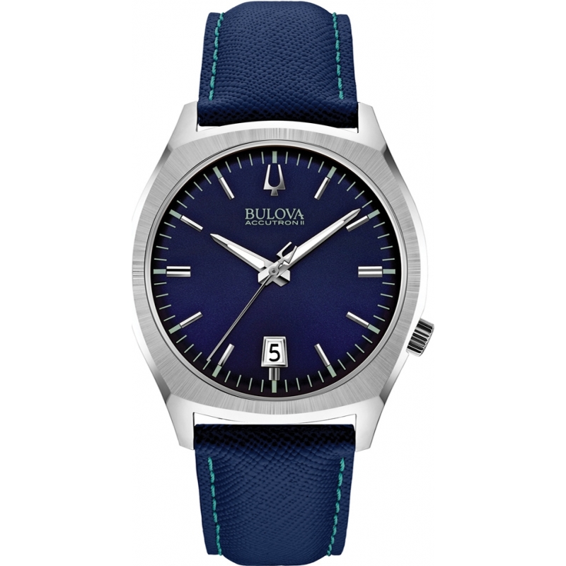 Bulova Mens BA II Blue Leather Strap Watch