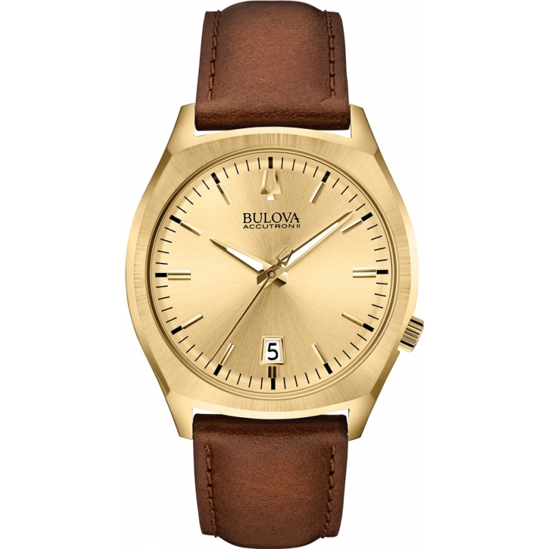 Bulova Mens BA II Brown Leather Strap Watch