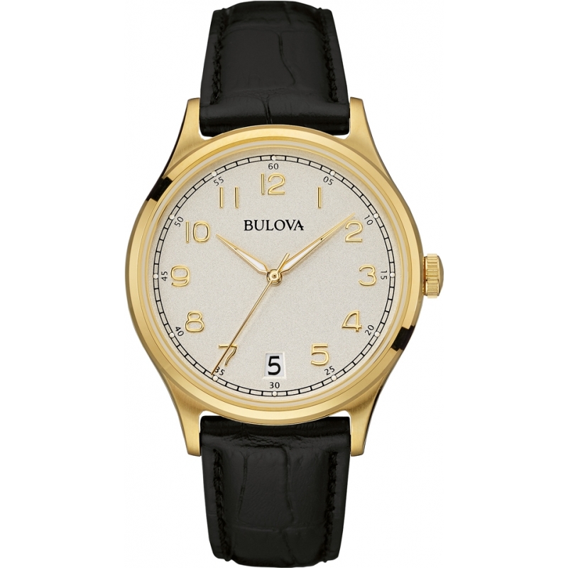 Bulova Mens Vintage Black Leather Strap Watch