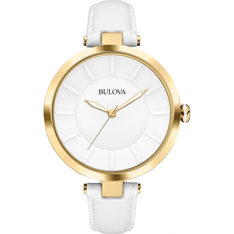 Bulova Ladies Dress White Leather Strap Watch