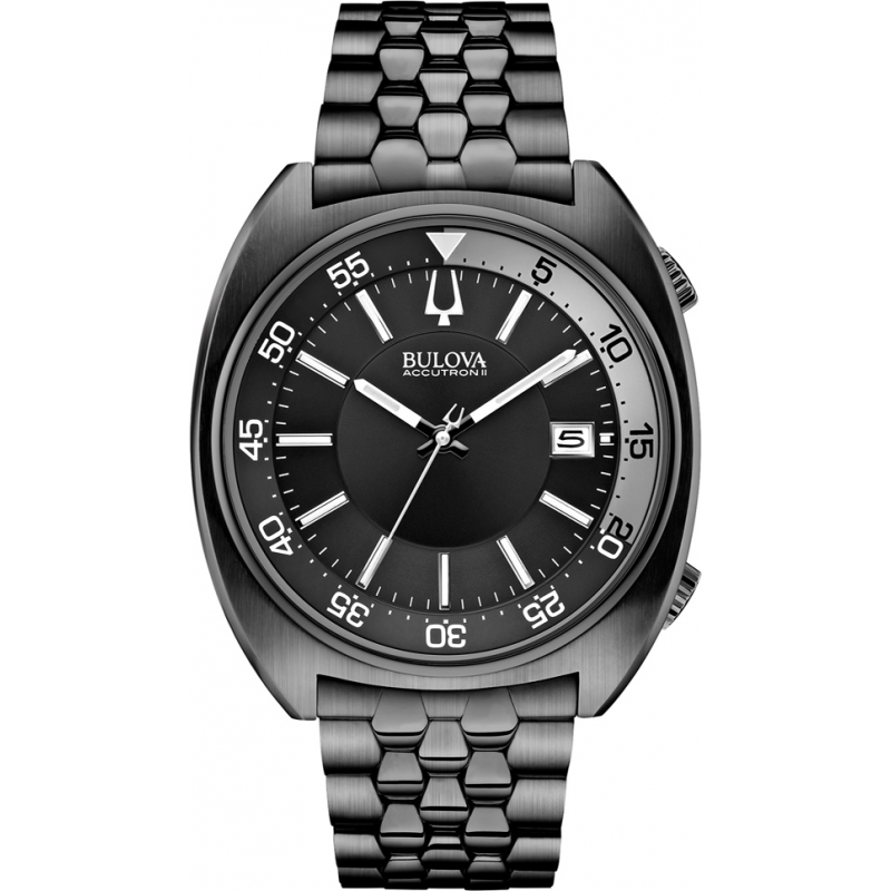 Bulova Mens BA II Black Steel Bracelet Watch