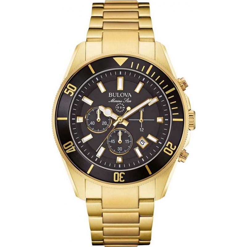 Bulova Mens Marine Star Gold Plated Chronograph Watch