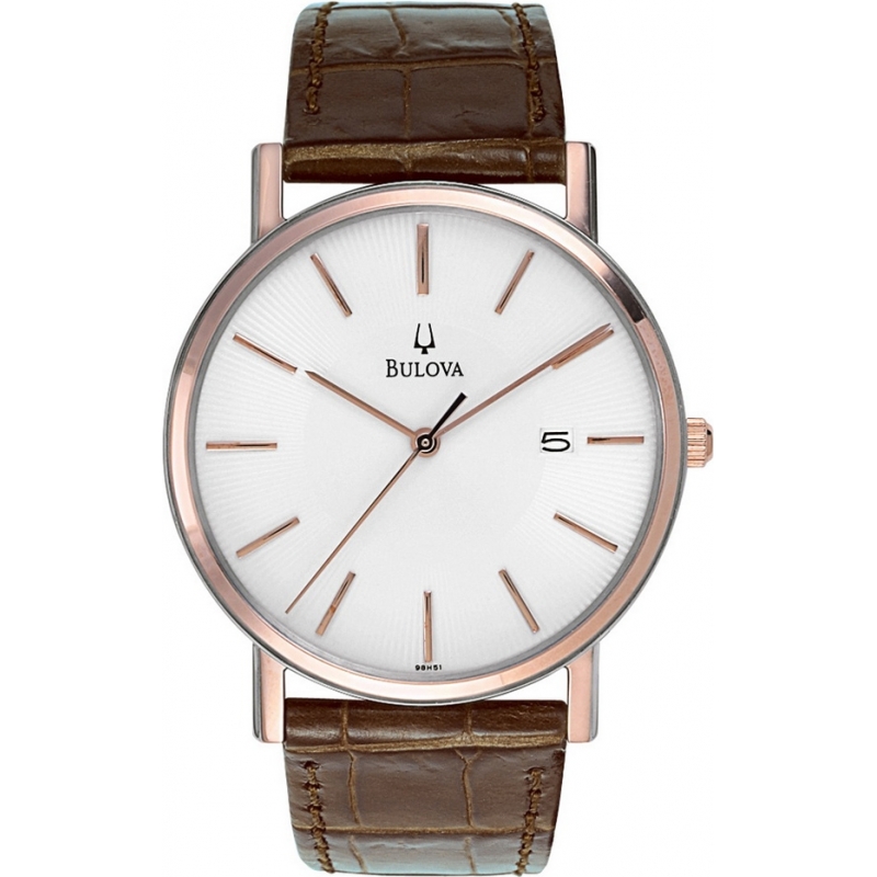 Bulova Mens Dress White Brown Watch