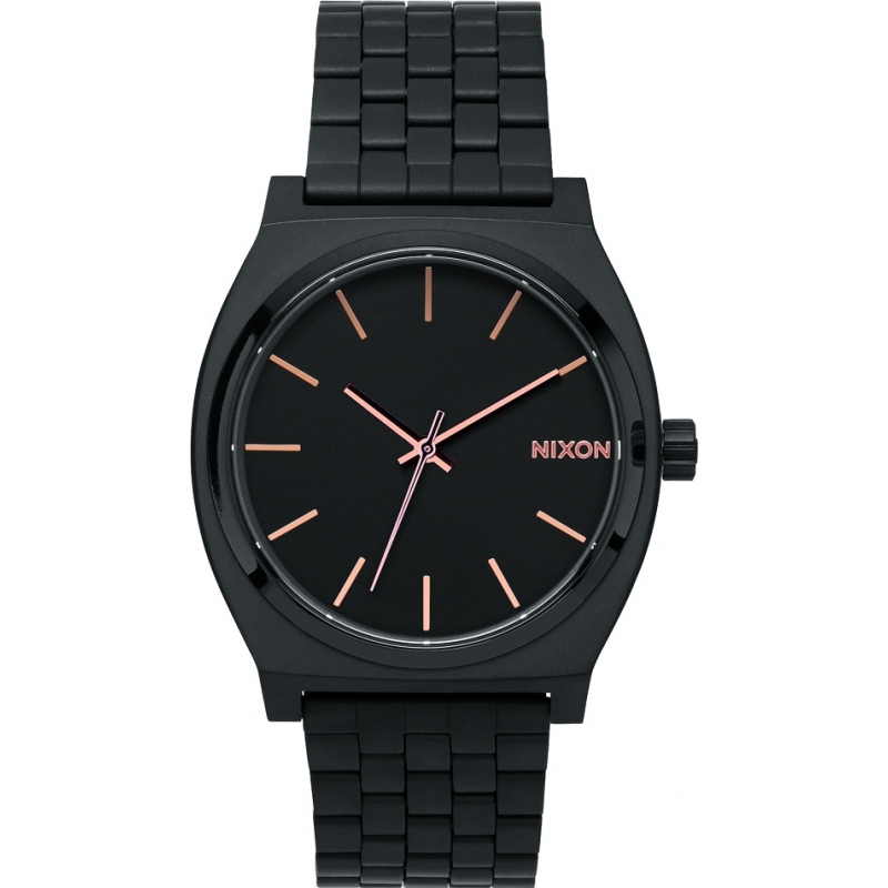 Nixon Mens Time Teller All Black Rose Gold Tapered Strap Watch