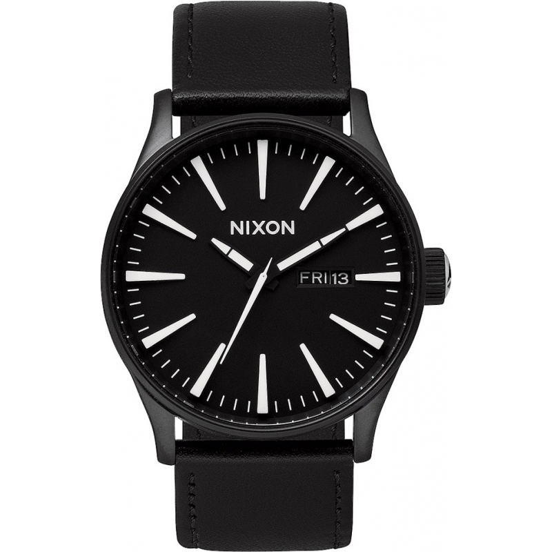 Nixon Sentry Leather Black White Watch