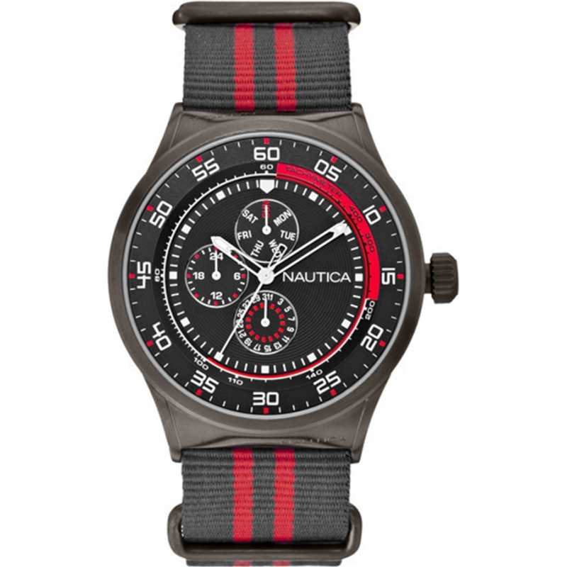 Nautica Mens Black and Red NST 17 Multifunction Watch