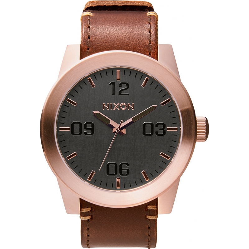 Nixon Mens Corporal Rose Gold Gunmetal Brown Watch