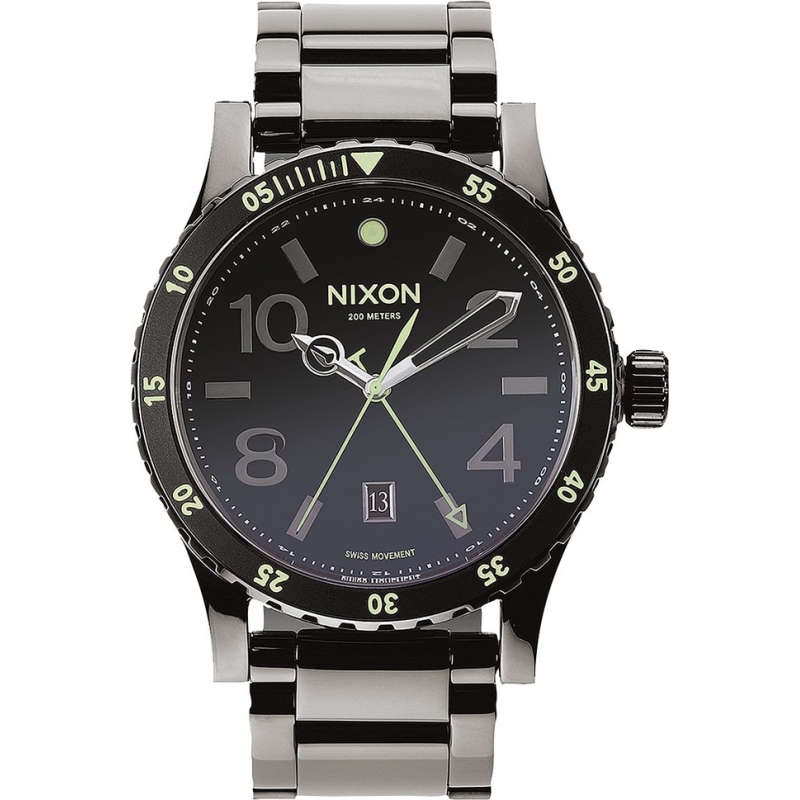 Nixon Mens Diplomat SS Polished Gunmetal Lum Watch