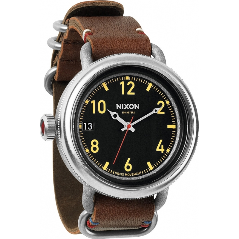 Nixon Mens October Leather Black Brown Watch