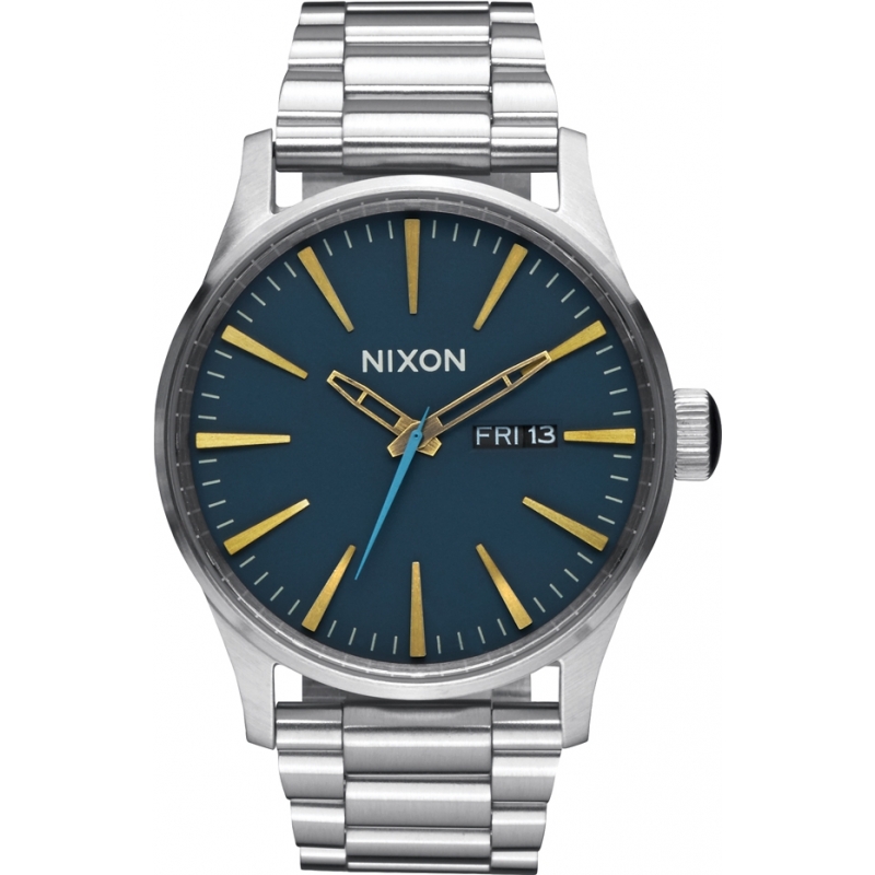 Nixon Mens Sentry SS Navy Brass Tapered Strap Watch