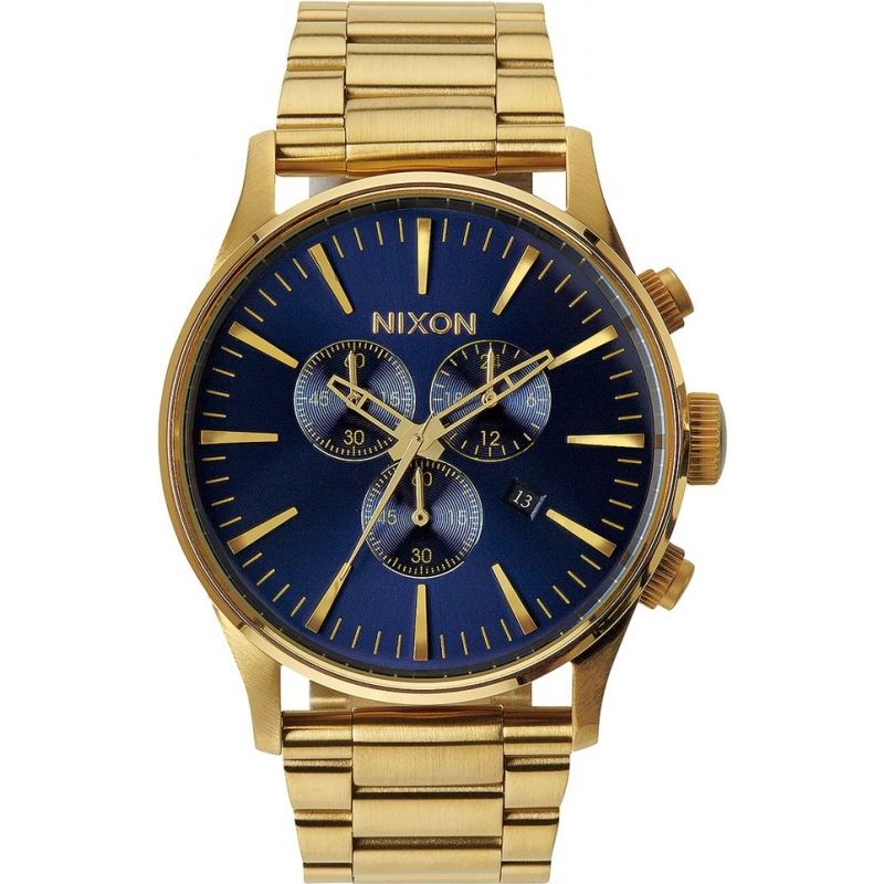 Nixon Mens Sentry Chrono Gold Blue Sunray Watch
