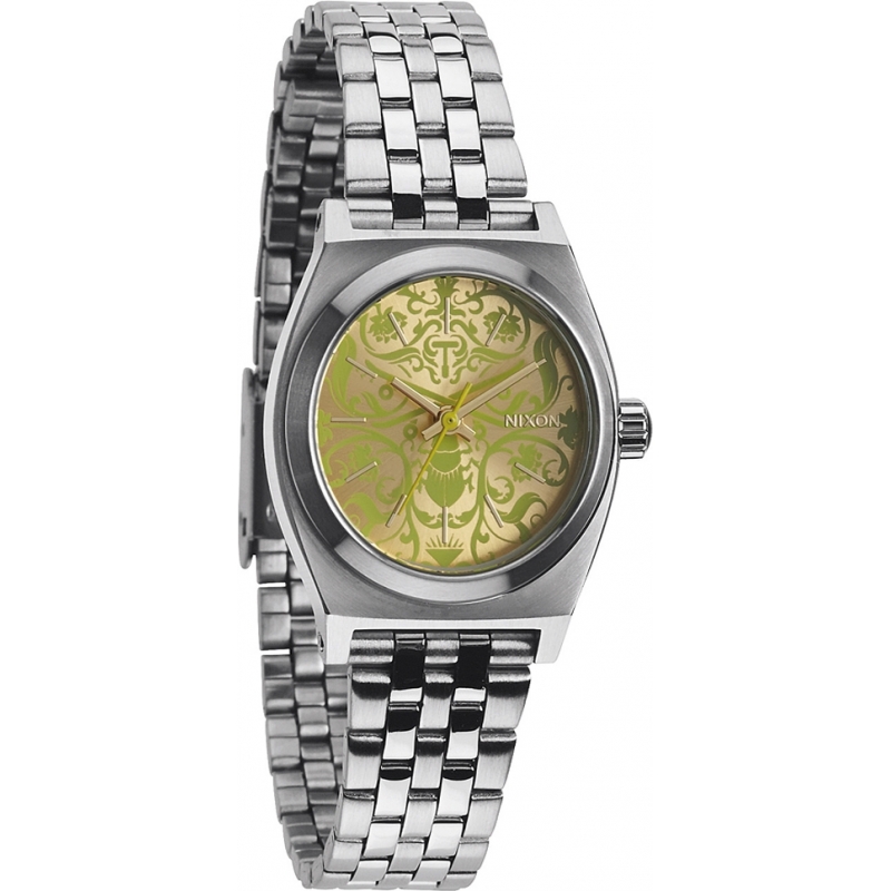 Nixon Ladies Small Time Teller Silver Neon Yellow Watch