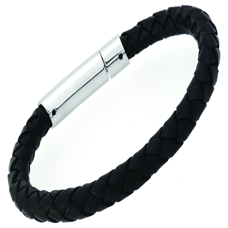 Unique Mens Black Leather Bracelet