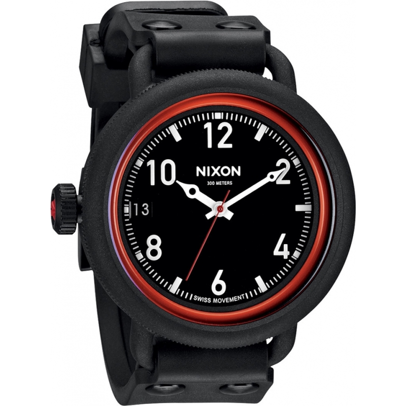 Nixon October All Black and Red Watch