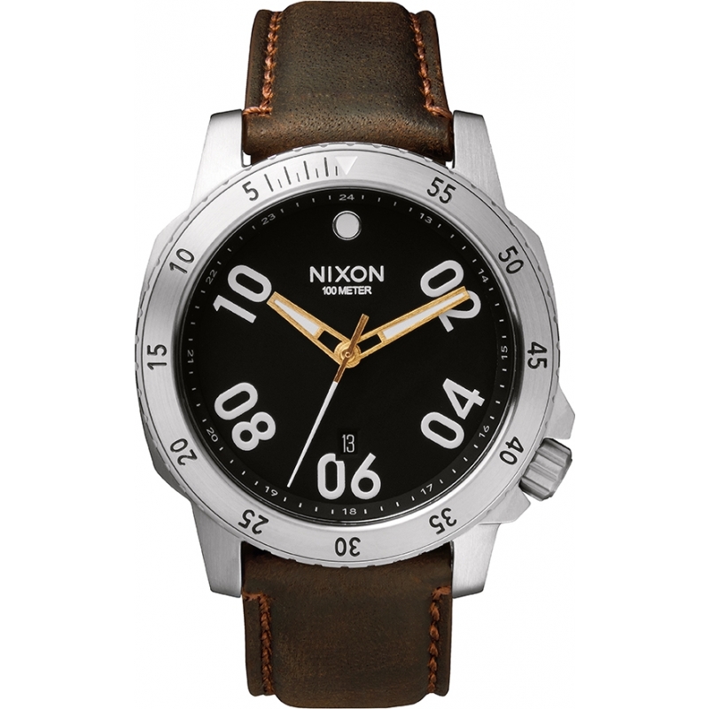 Nixon Mens Ranger Leather Black Brown Watch
