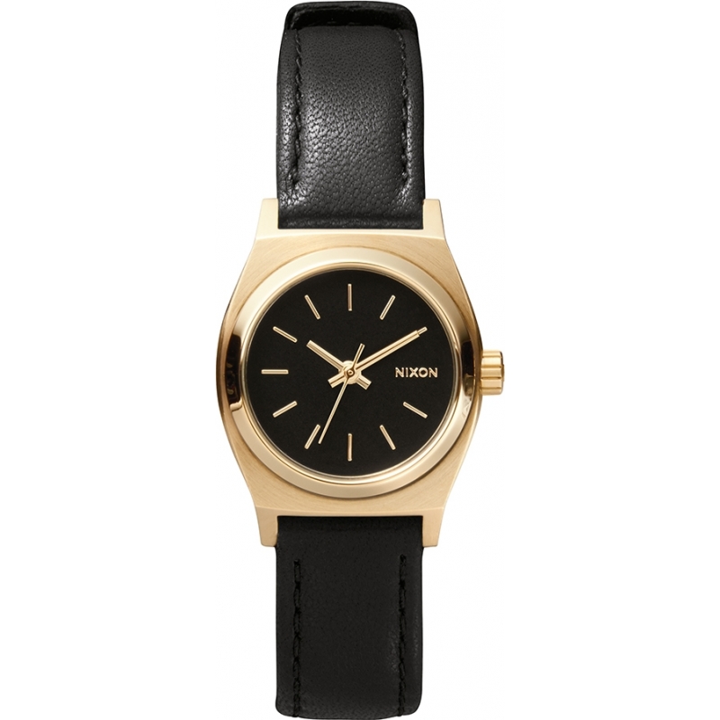 Nixon Ladies Small Time Teller Leather Black Gold Watch