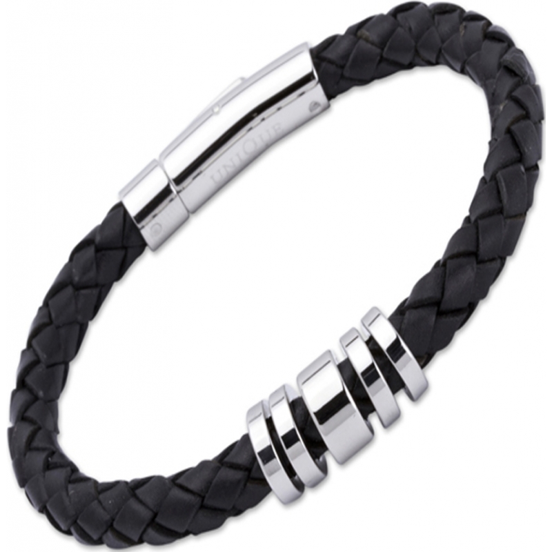 Unique Mens Black Leather Bracelet