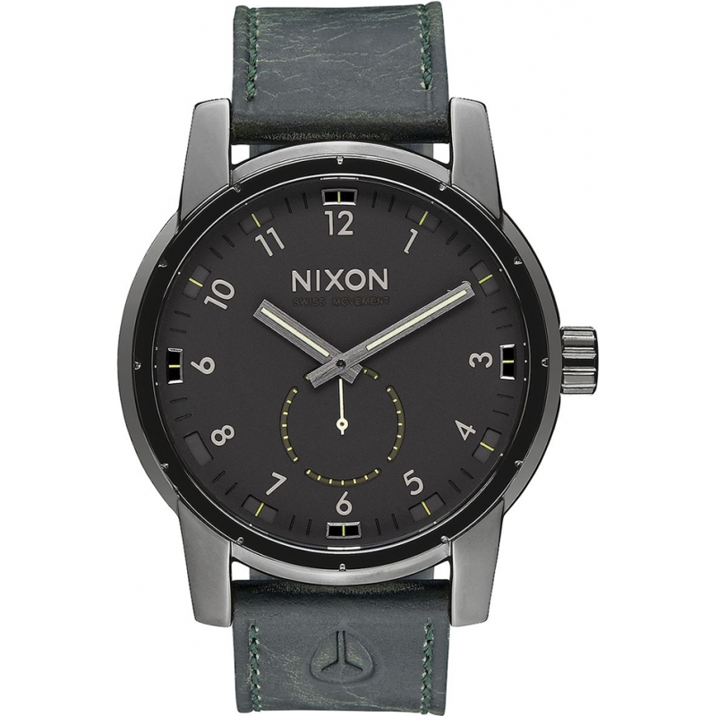 Nixon Mens Patriot Gunmetal Surplus Horween Leather Watch
