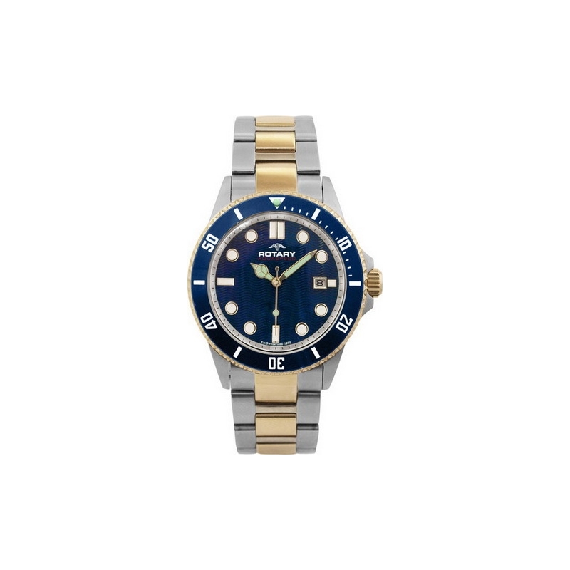 Rotary Mens Aquaspeed Blue Steel Gold Watch