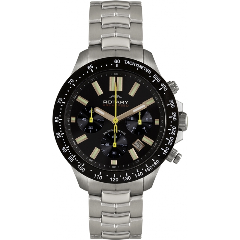 Rotary Mens Aquaspeed Black Steel Chronograph Watch