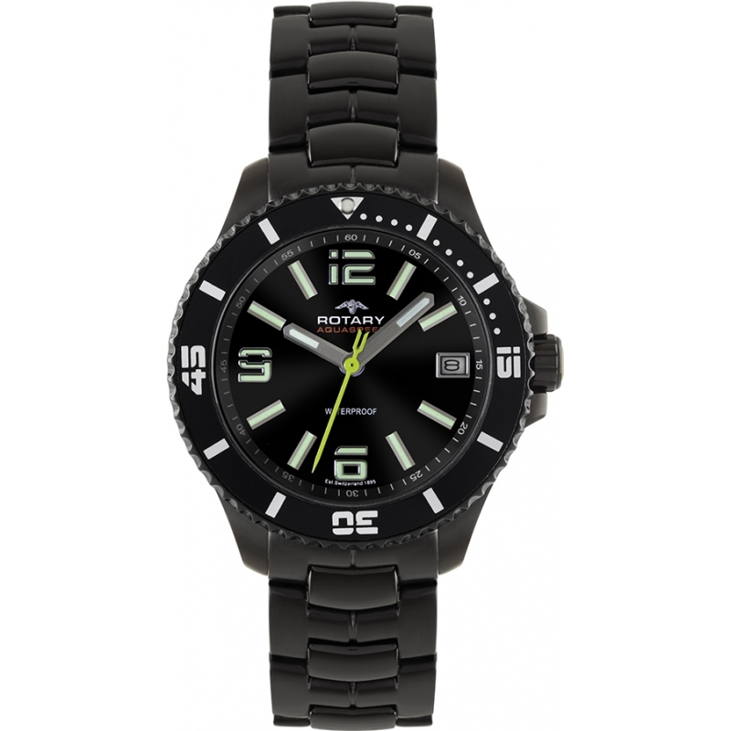 Rotary Mens Aquaspeed Black IP Watch