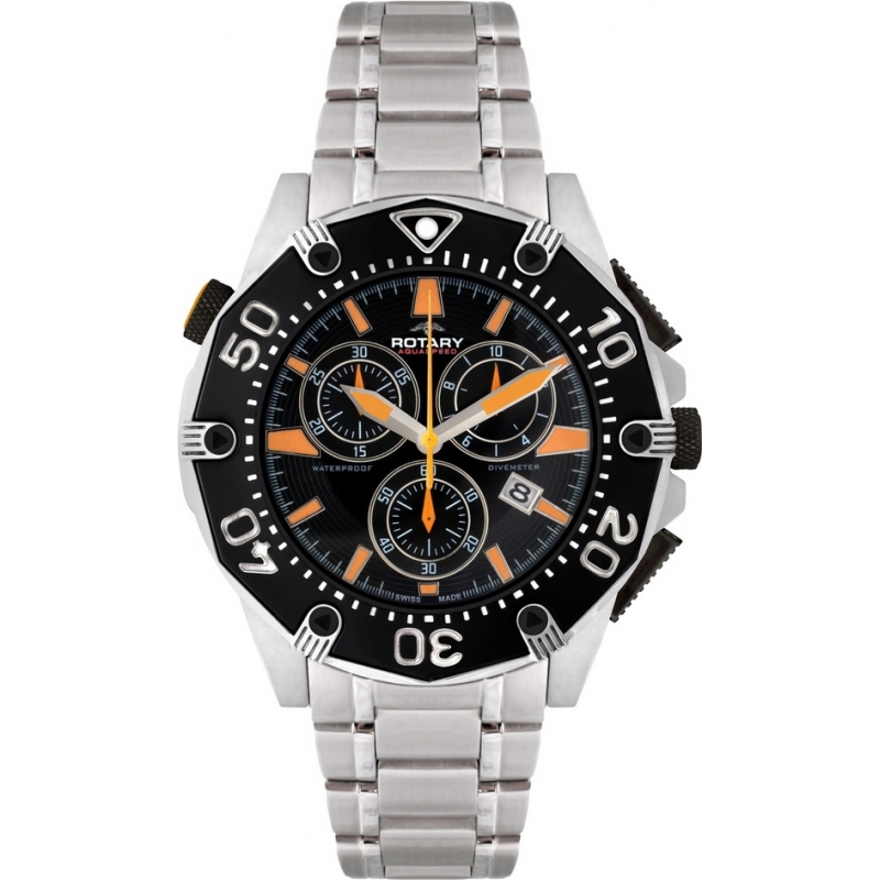 Rotary Mens Aquaspeed Black Steel Sports Watch