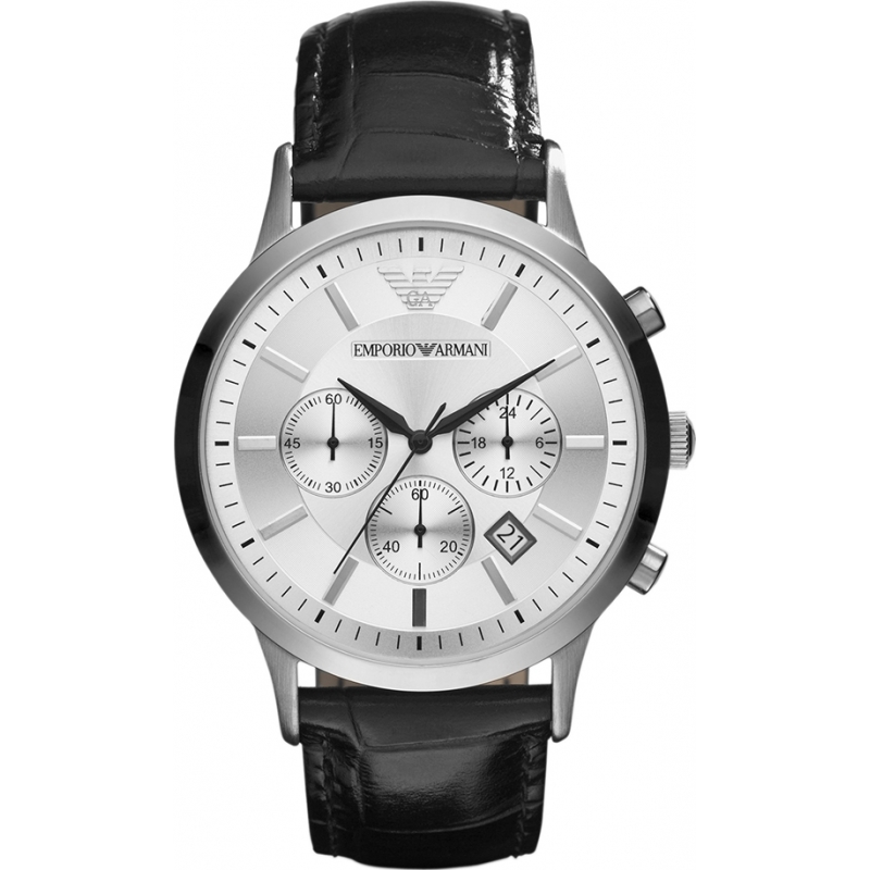 Emporio Armani Mens Silver Black Chronograph Watch