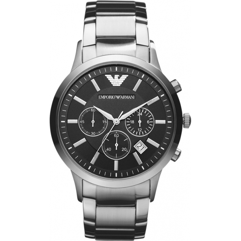 Emporio Armani Mens Black Silver Chronograph Watch