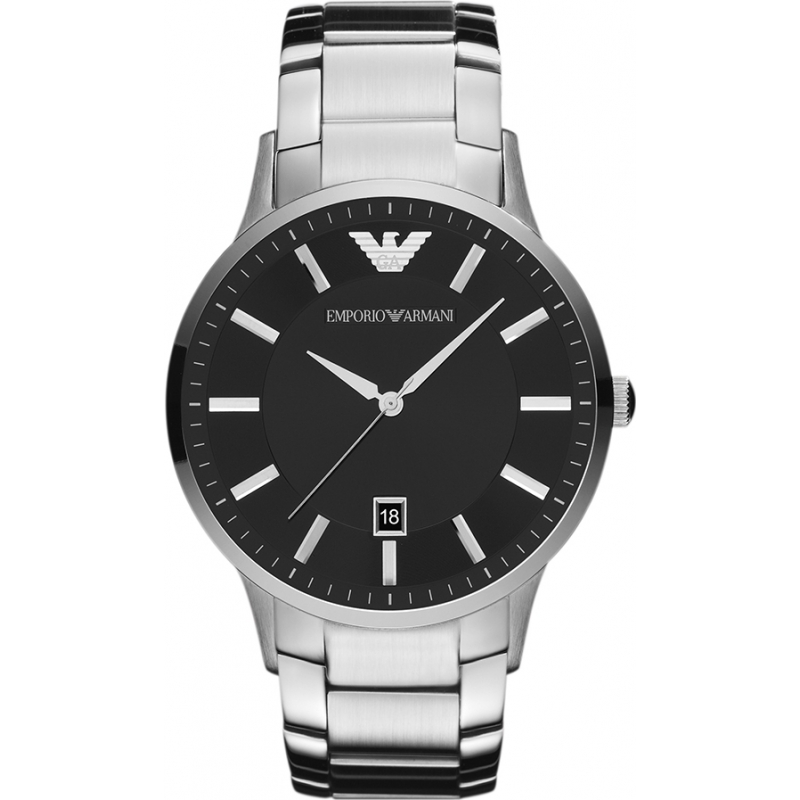 Emporio Armani Mens Black Silver Watch