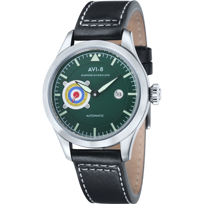 AVI-8 Mens Hawker Hurricane Black Leather Strap Watch