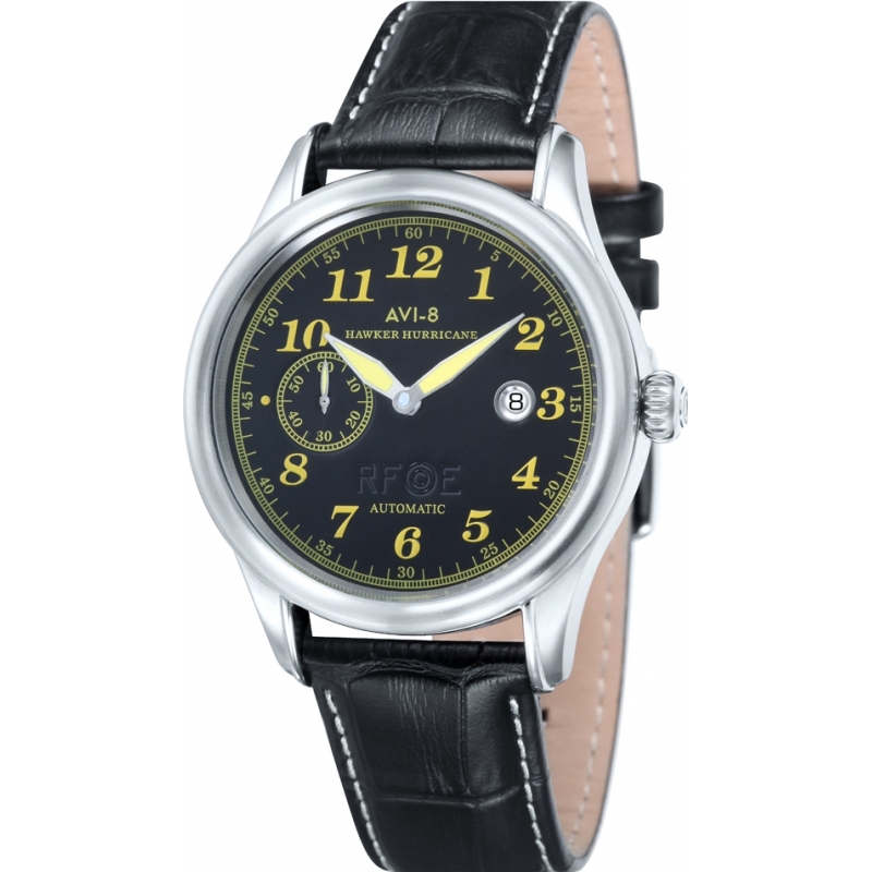 AVI-8 Mens Hawker Hurricane Black Leather Strap Watch