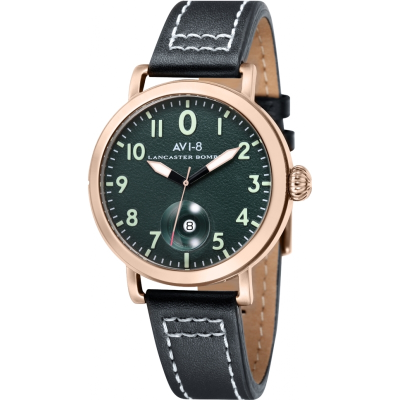 AVI-8 Mens Lancaster Bomber Black Leather Strap Watch
