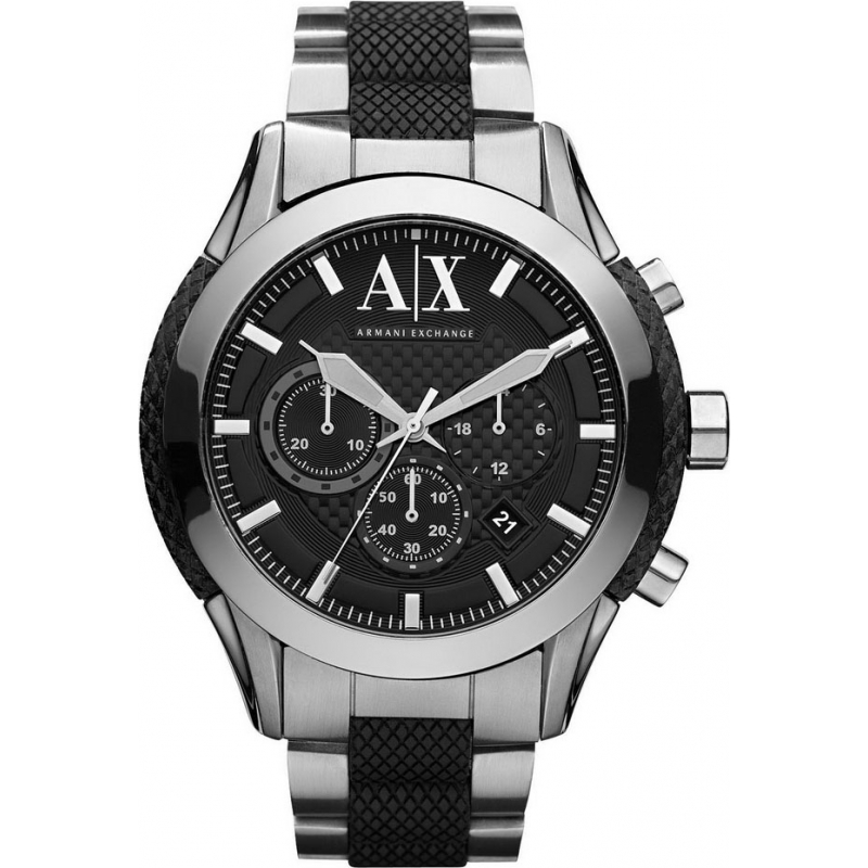 Armani Exchange Mens Black Silver Chronograph Sports Watch