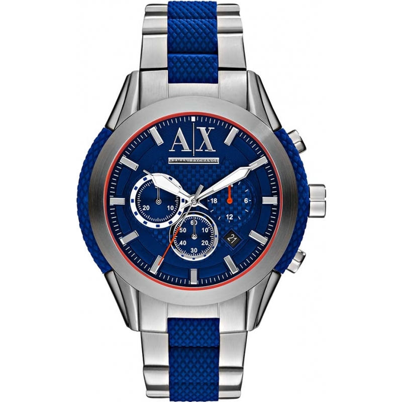 blue and silver armani watch