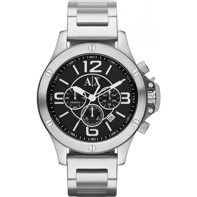 Armani Exchange Mens Black Silver Chronograph Watch