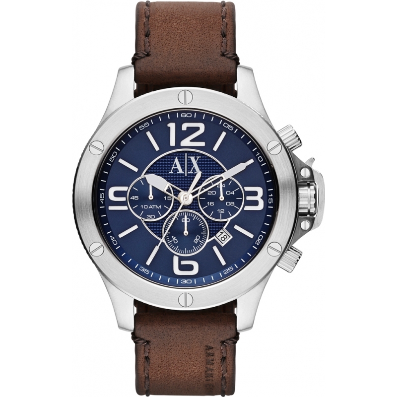 Armani Exchange Mens Street Brown Leather Chronograph Watch