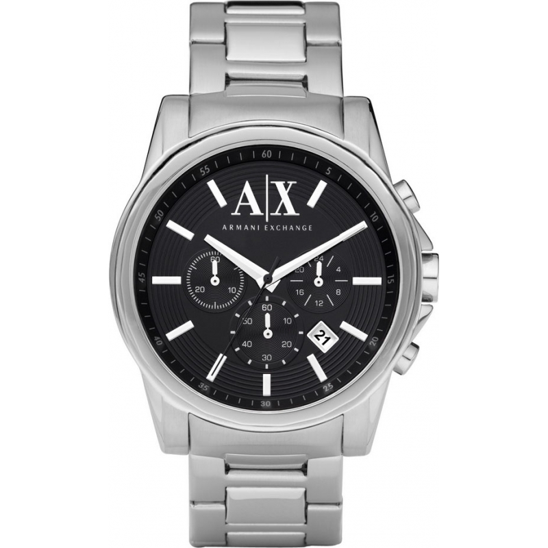 Armani Exchange Mens Black Silver Chronograph Dress Watch