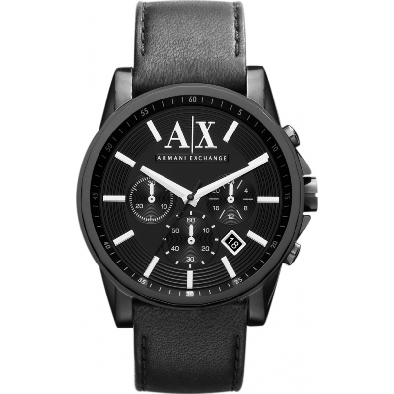 Armani Exchange Mens Dress Black Leather Chronograph Watch